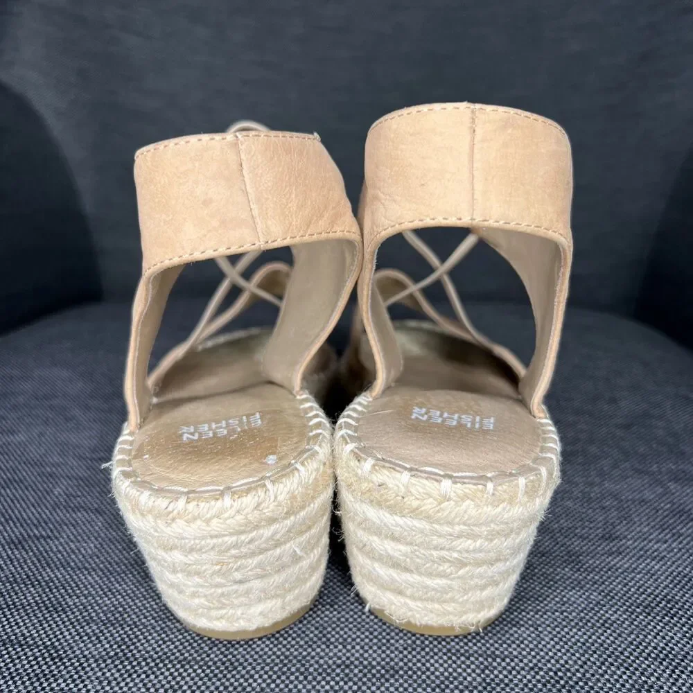 Eileen Fisher Agnes Wedge Espadrilles Sandals Womens 10 Beige Leather Neutral